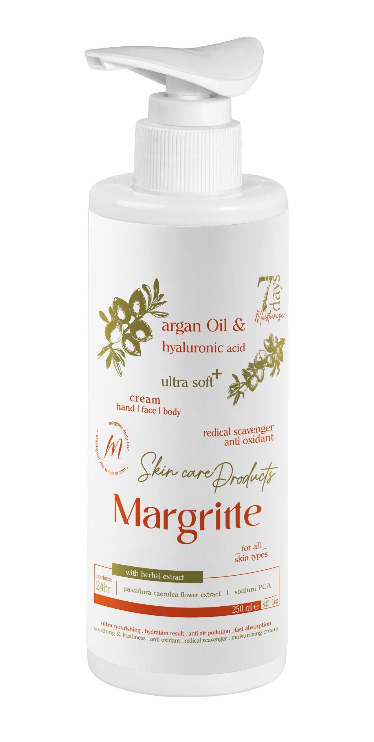 73abab62-774d-474c-ab6a-7345475ad9d7 کرم مرطوب کننده آبرسان آرگان حجم 250 میلی لیتر (پمپی) مارگریت - Image 1