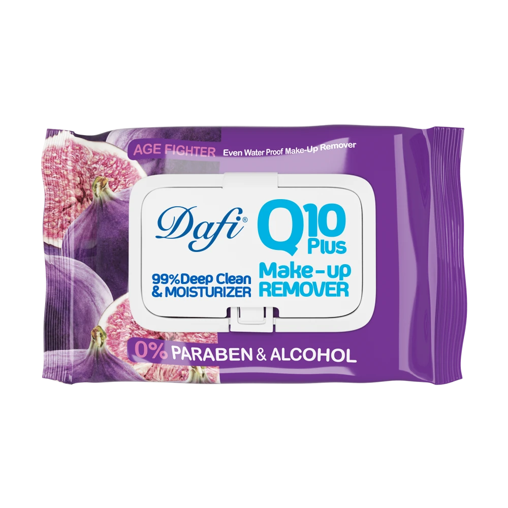 کیوتن-انجیر دستمال مرطوب پاک کننده آرایش دافی مدل Q10 طرح میوه انجیر بسته 50 عددی - Image 1