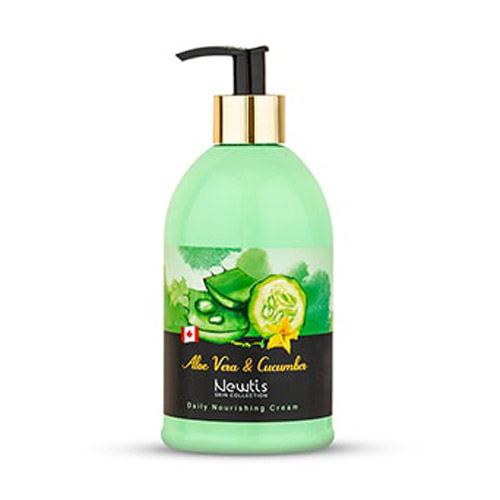 Newtis-Aloevera-Cucumber-Cream-500ml کرم مرطوب کننده آلوئه ورا و خیار پمپی 500 میل نیوتیس|Newtis Aloevera And Cucumber Nourishing Cream 500ml - Image 1