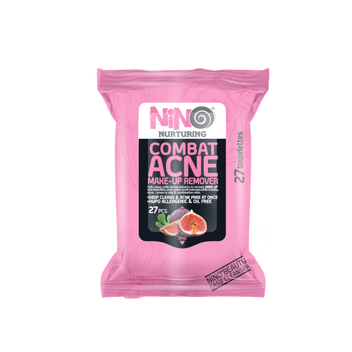 nino034 دستمال مرطوب آرايش پاک کن 27 برگ ضد آکنه نینو - Image 1